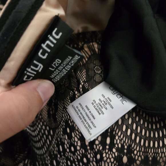 Sz L/20 City Chic "Maxi Eyelash Ebony" Black and Champagne Chiffon & Lace Gown - Picture 5 of 8
